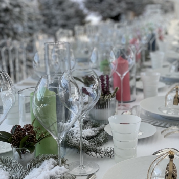 A snowy dinner by a luxury brand